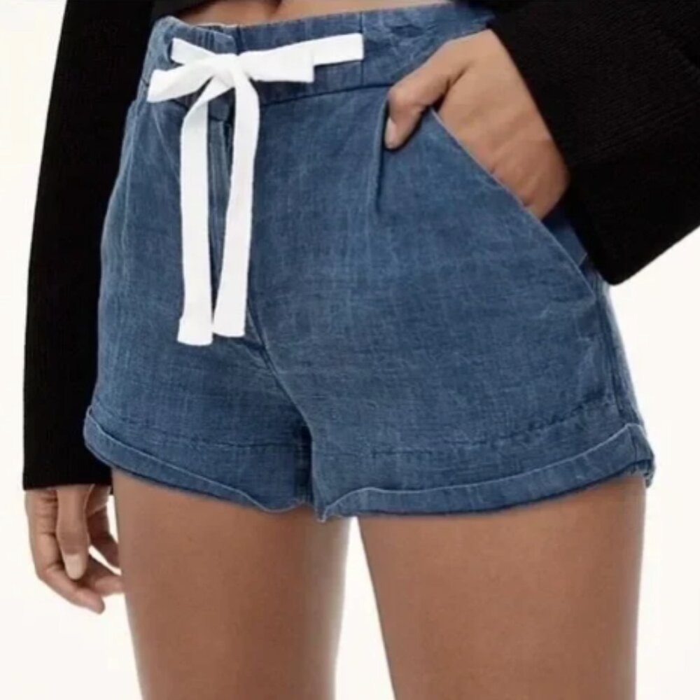 Aritzia Wilfred Allegra Denim Linen Blend Shorts